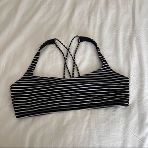 Lululemon—Free to Be bra (black/white stripes)
